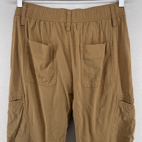 VINCE Pants Womens L Linen Blend Cargo Cropped Cuffed High Rise Utility Brown - Picture 6 of 14